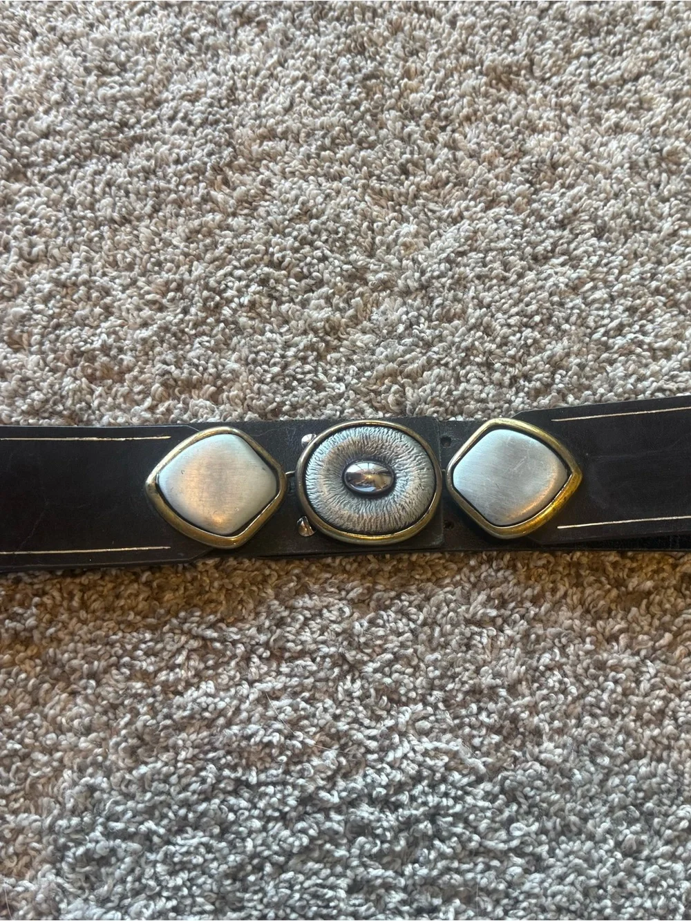 Vintage Black Leather Adjustable Belt